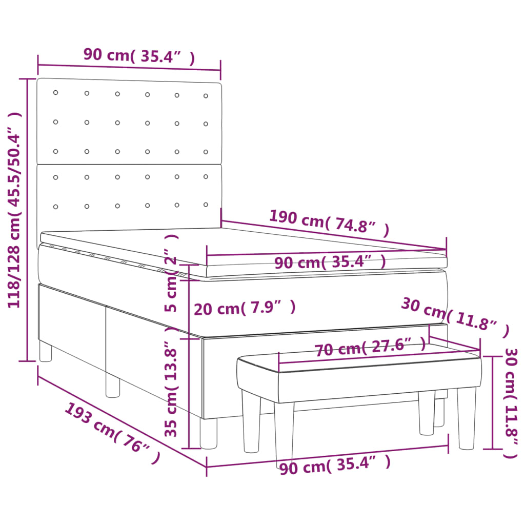 Boxspring met matras stof lichtgrijs 90x190 cm