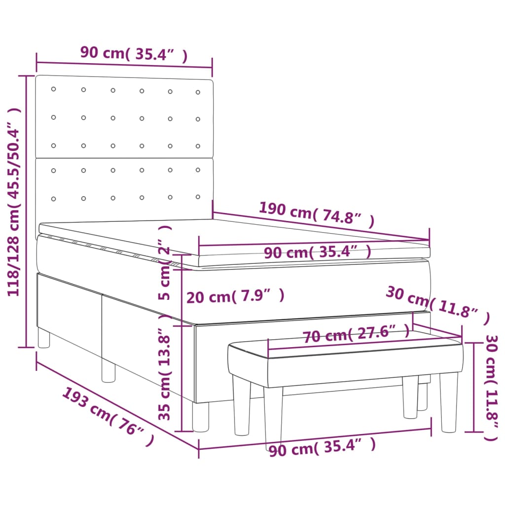 Boxspring met matras stof donkergrijs 90x190 cm