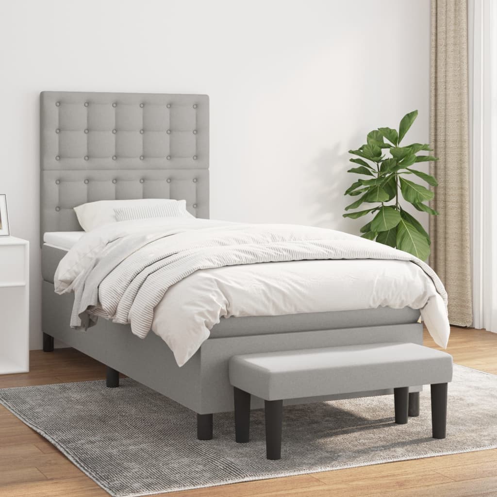 Boxspring met matras stof lichtgrijs 90x200 cm Bedden & bedframes | Creëer jouw Trendy Thuis | Gratis bezorgd & Retour | Trendy.nl