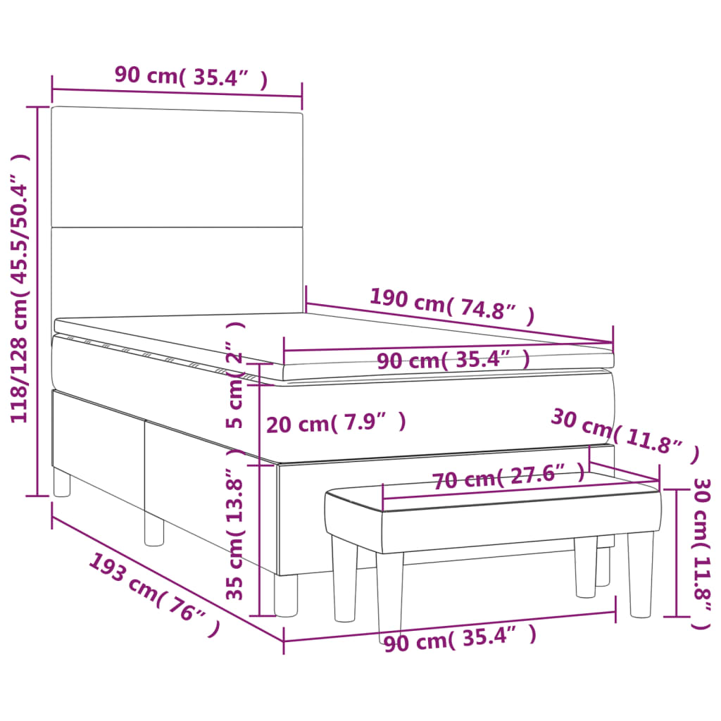 Boxspring met matras stof lichtgrijs 90x190 cm Bedden & bedframes | Creëer jouw Trendy Thuis | Gratis bezorgd & Retour | Trendy.nl