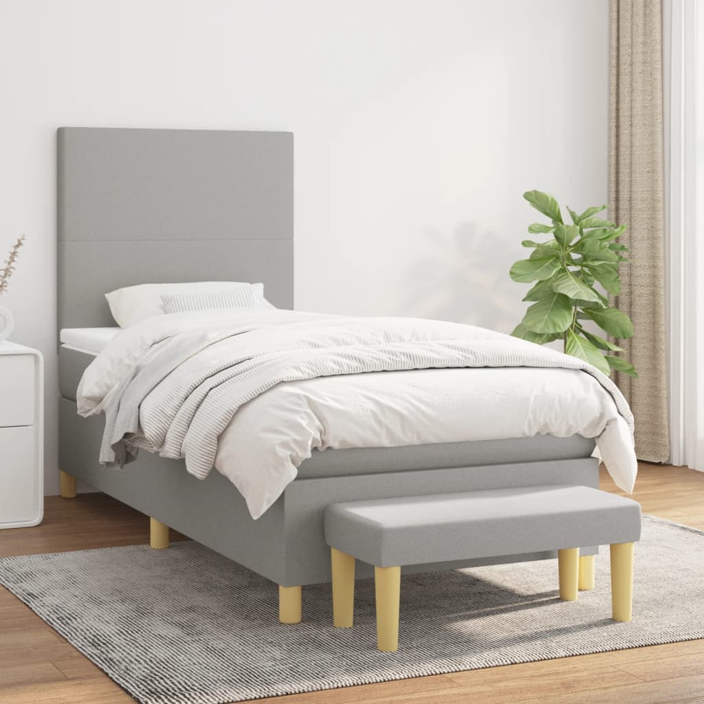 Boxspring met matras stof lichtgrijs 90x190 cm Bedden & bedframes | Creëer jouw Trendy Thuis | Gratis bezorgd & Retour | Trendy.nl