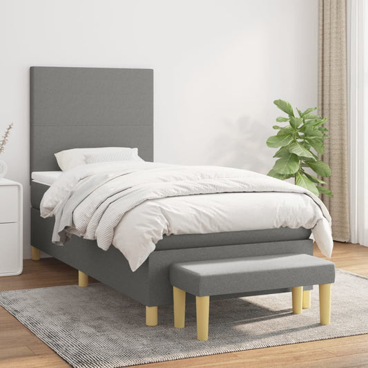 Boxspring met matras stof donkergrijs 90x190 cm Bedden & bedframes | Creëer jouw Trendy Thuis | Gratis bezorgd & Retour | Trendy.nl