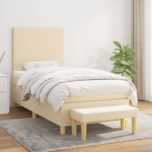 Boxspring met matras stof crèmekleurig 90x190 cm