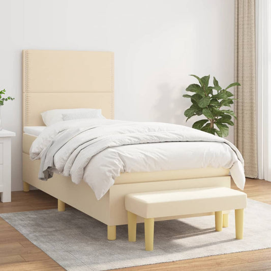 Boxspring met matras stof crèmekleurig 90x190 cm