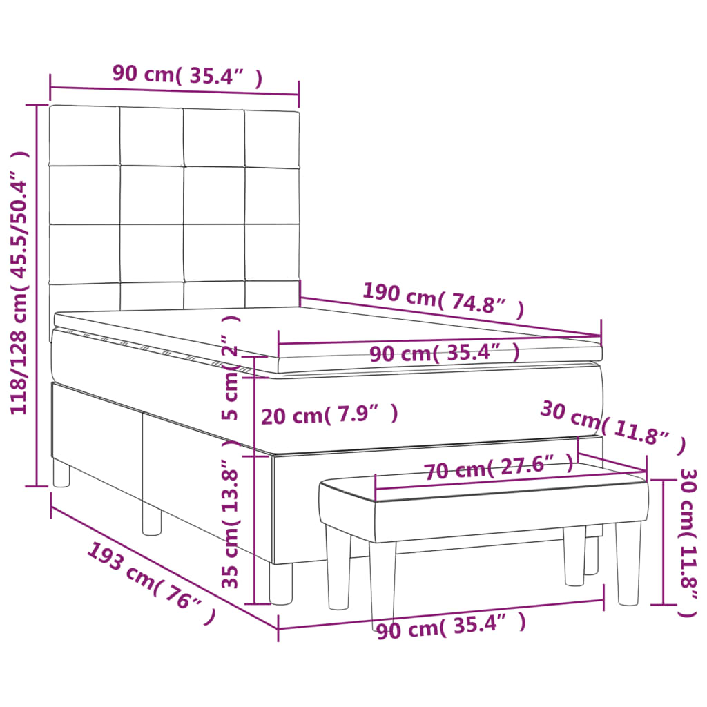 Boxspring met matras stof blauw 90x190 cm