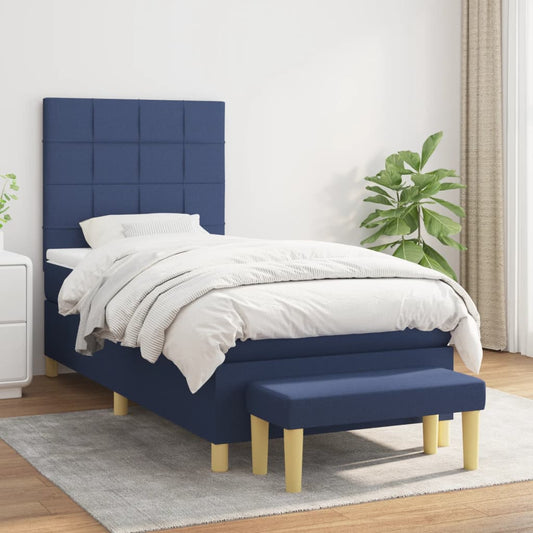 Boxspring met matras stof blauw 90x190 cm