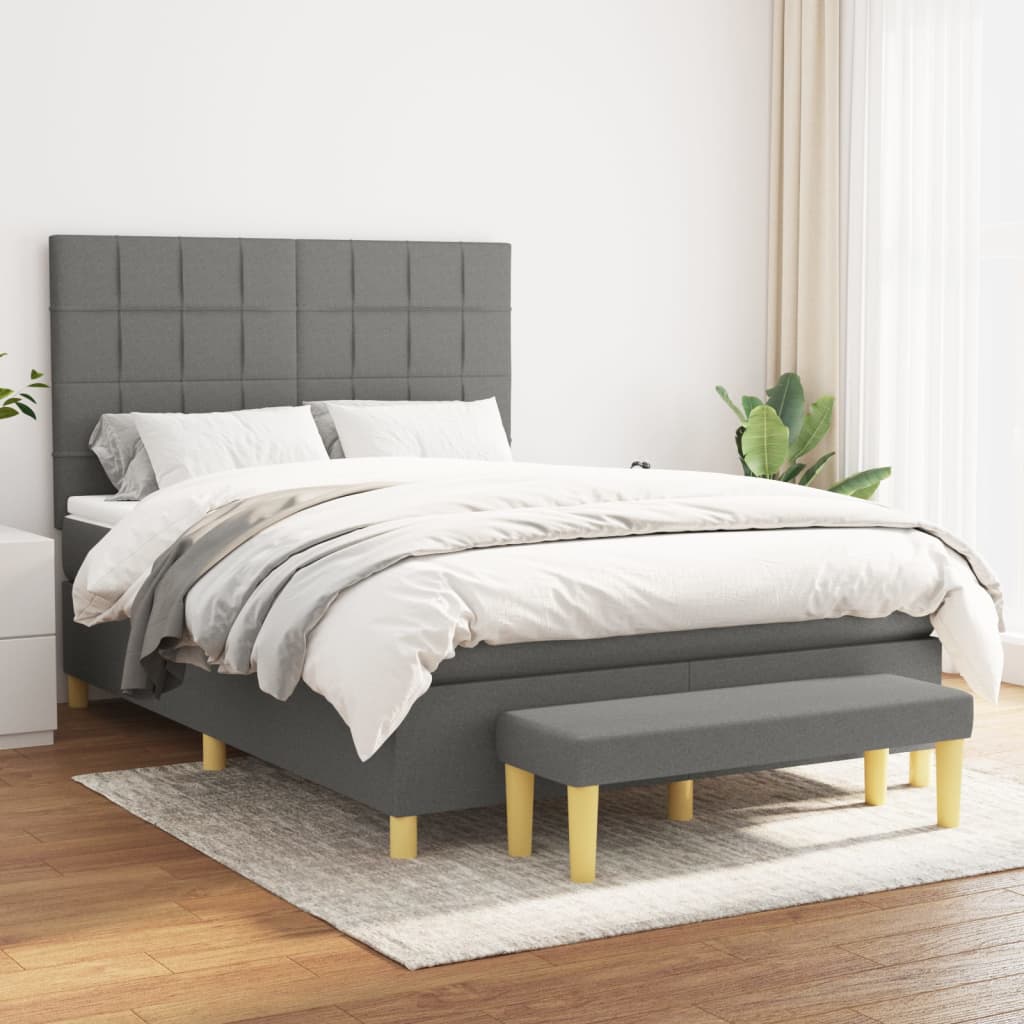 Boxspring met matras stof donkergrijs 140x190 cm Bedden & bedframes | Creëer jouw Trendy Thuis | Gratis bezorgd & Retour | Trendy.nl