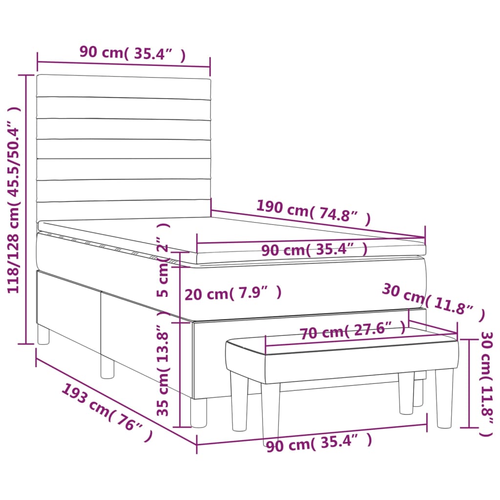 Boxspring met matras stof lichtgrijs 90x190 cm Bedden & bedframes | Creëer jouw Trendy Thuis | Gratis bezorgd & Retour | Trendy.nl