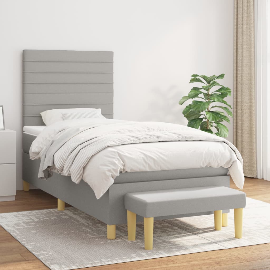 Boxspring met matras stof lichtgrijs 90x190 cm Bedden & bedframes | Creëer jouw Trendy Thuis | Gratis bezorgd & Retour | Trendy.nl