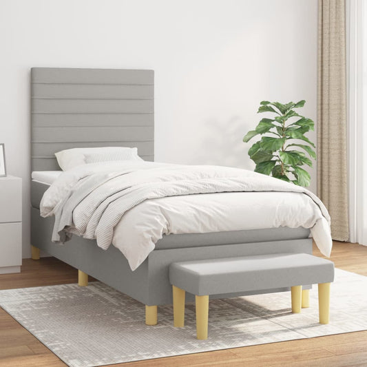 Boxspring met matras stof lichtgrijs 90x190 cm Bedden & bedframes | Creëer jouw Trendy Thuis | Gratis bezorgd & Retour | Trendy.nl