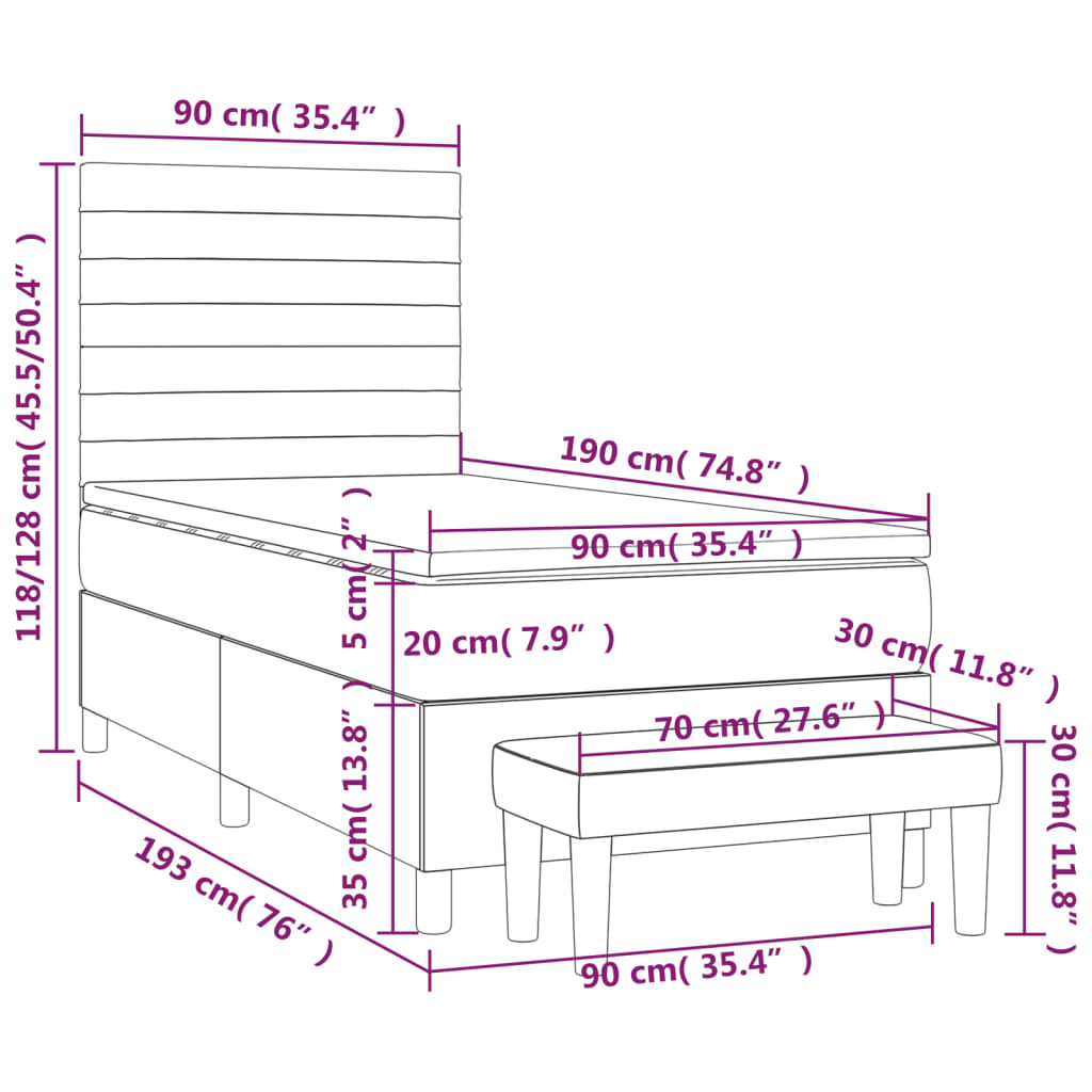 Boxspring met matras stof donkergrijs 90x190 cm Bedden & bedframes | Creëer jouw Trendy Thuis | Gratis bezorgd & Retour | Trendy.nl