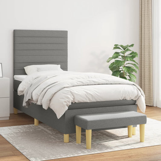 Boxspring met matras stof donkergrijs 90x190 cm Bedden & bedframes | Creëer jouw Trendy Thuis | Gratis bezorgd & Retour | Trendy.nl