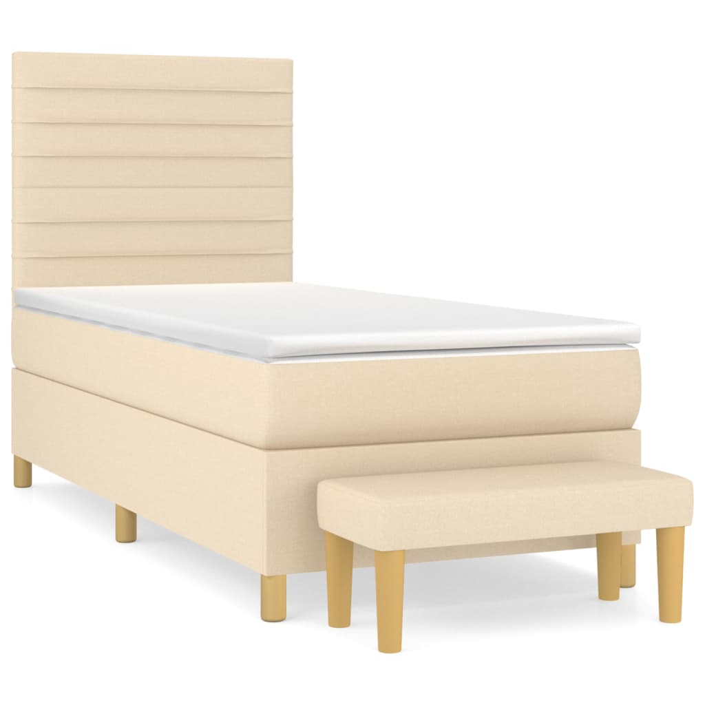 Boxspring met matras stof crèmekleurig 100x200 cm Bedden & bedframes | Creëer jouw Trendy Thuis | Gratis bezorgd & Retour | Trendy.nl