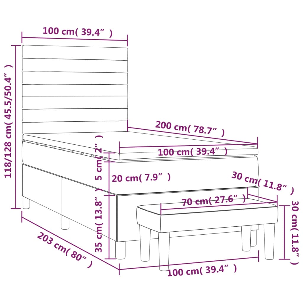 Boxspring met matras stof crèmekleurig 100x200 cm Bedden & bedframes | Creëer jouw Trendy Thuis | Gratis bezorgd & Retour | Trendy.nl