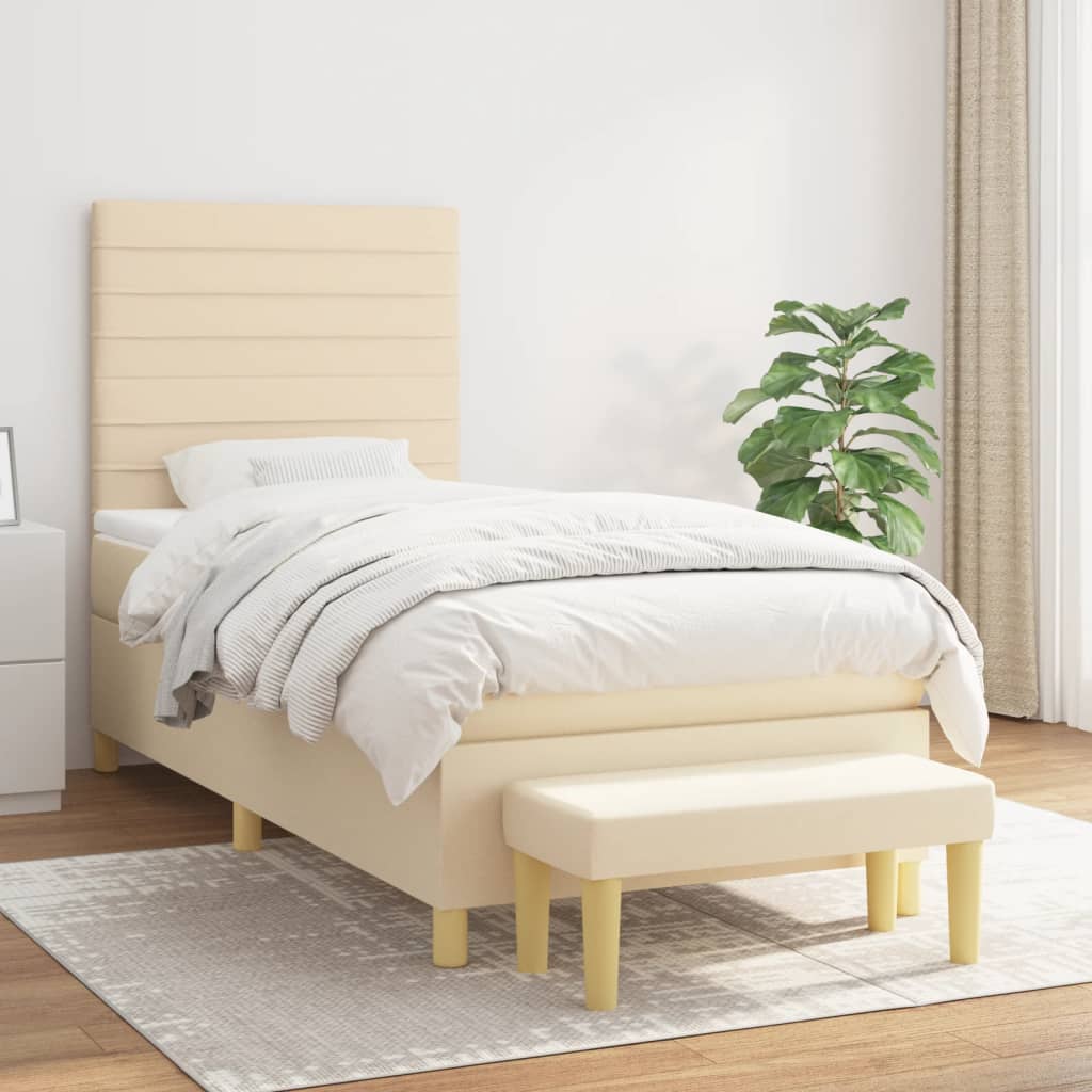 Boxspring met matras stof crèmekleurig 100x200 cm Bedden & bedframes | Creëer jouw Trendy Thuis | Gratis bezorgd & Retour | Trendy.nl