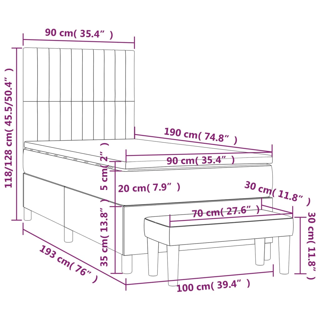 Boxspring met matras stof donkergrijs 90x190 cm Bedden & bedframes | Creëer jouw Trendy Thuis | Gratis bezorgd & Retour | Trendy.nl