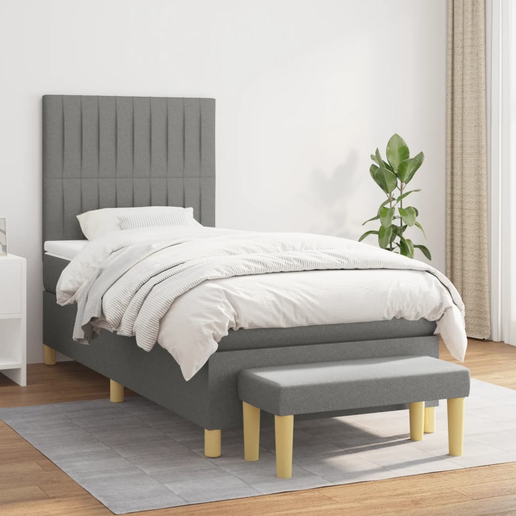 Boxspring met matras stof donkergrijs 90x190 cm Bedden & bedframes | Creëer jouw Trendy Thuis | Gratis bezorgd & Retour | Trendy.nl