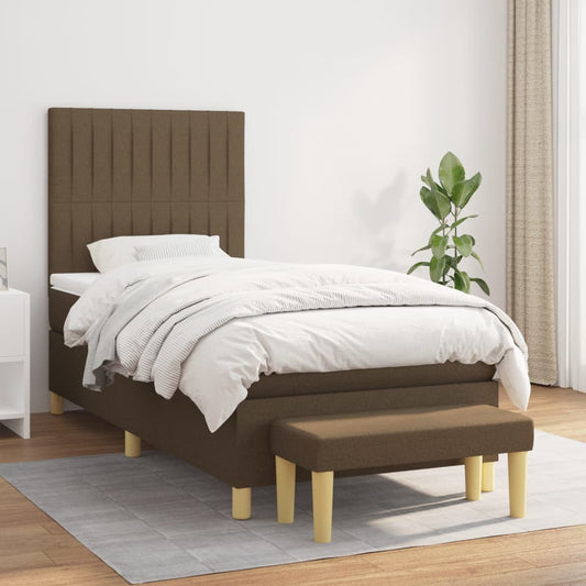 Boxspring met matras stof donkerbruin 90x190 cm Bedden & bedframes | Creëer jouw Trendy Thuis | Gratis bezorgd & Retour | Trendy.nl