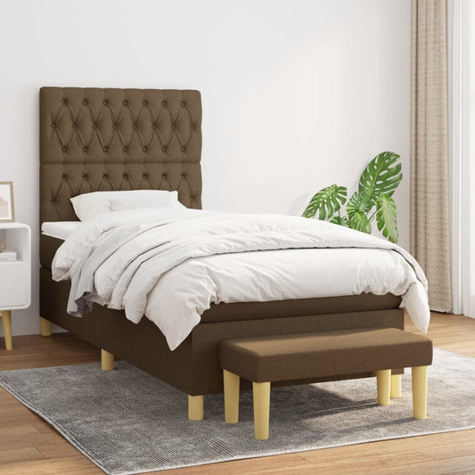 Boxspring met matras stof donkerbruin 90x190 cm Bedden & bedframes | Creëer jouw Trendy Thuis | Gratis bezorgd & Retour | Trendy.nl