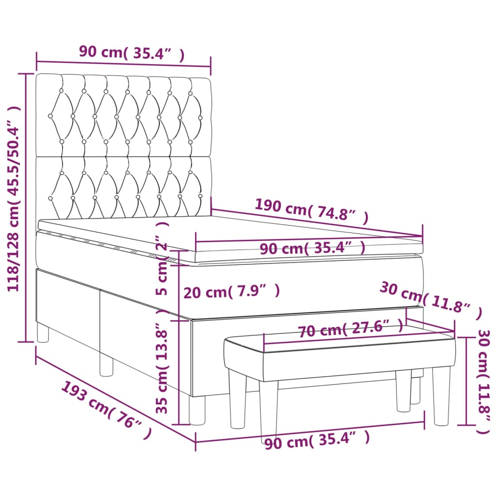 Boxspring met matras stof blauw 90x190 cm Bedden & bedframes | Creëer jouw Trendy Thuis | Gratis bezorgd & Retour | Trendy.nl