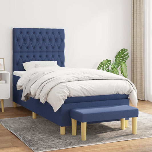 Boxspring met matras stof blauw 90x190 cm Bedden & bedframes | Creëer jouw Trendy Thuis | Gratis bezorgd & Retour | Trendy.nl