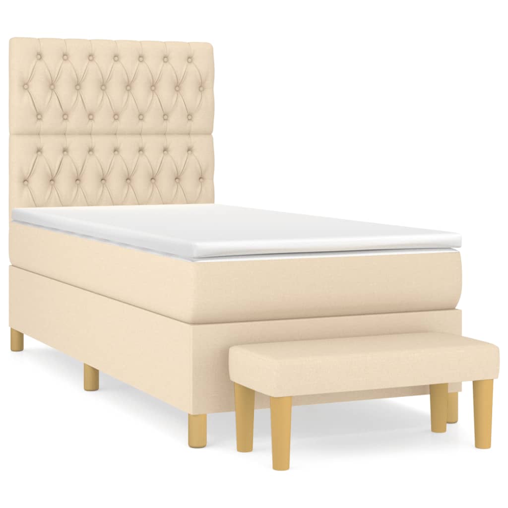 Boxspring met matras stof crèmekleurig 100x200 cm Bedden & bedframes | Creëer jouw Trendy Thuis | Gratis bezorgd & Retour | Trendy.nl