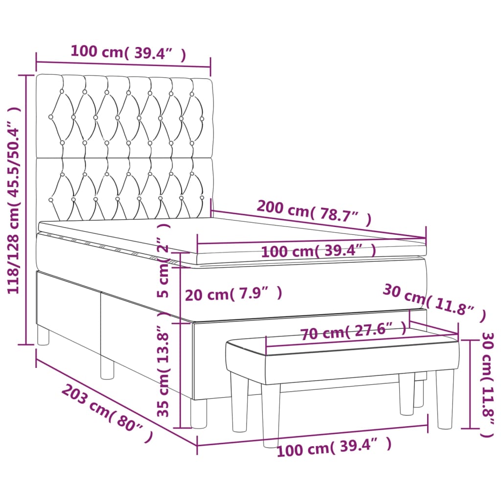 Boxspring met matras stof crèmekleurig 100x200 cm Bedden & bedframes | Creëer jouw Trendy Thuis | Gratis bezorgd & Retour | Trendy.nl