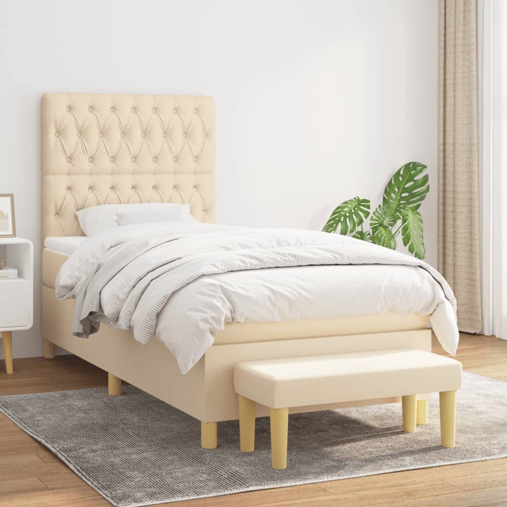 Boxspring met matras stof crèmekleurig 100x200 cm Bedden & bedframes | Creëer jouw Trendy Thuis | Gratis bezorgd & Retour | Trendy.nl