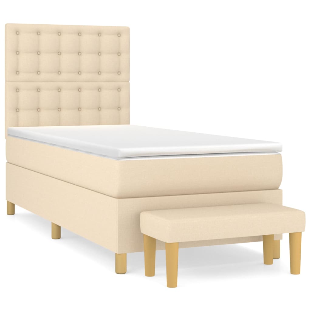 Boxspring met matras stof crèmekleurig 100x200 cm Bedden & bedframes | Creëer jouw Trendy Thuis | Gratis bezorgd & Retour | Trendy.nl