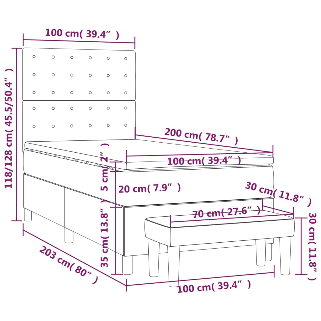 Boxspring met matras stof crèmekleurig 100x200 cm Bedden & bedframes | Creëer jouw Trendy Thuis | Gratis bezorgd & Retour | Trendy.nl