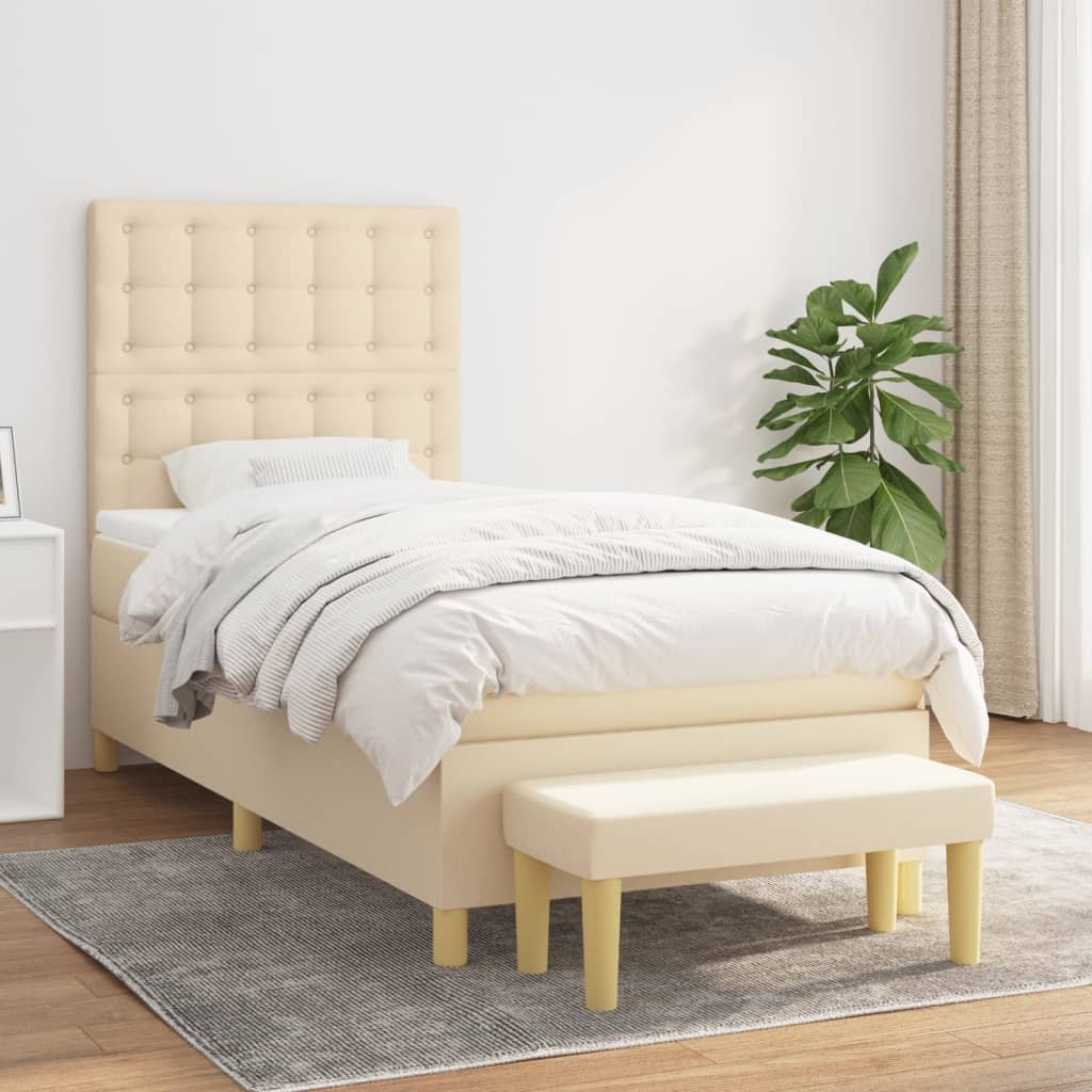 Boxspring met matras stof crèmekleurig 100x200 cm Bedden & bedframes | Creëer jouw Trendy Thuis | Gratis bezorgd & Retour | Trendy.nl