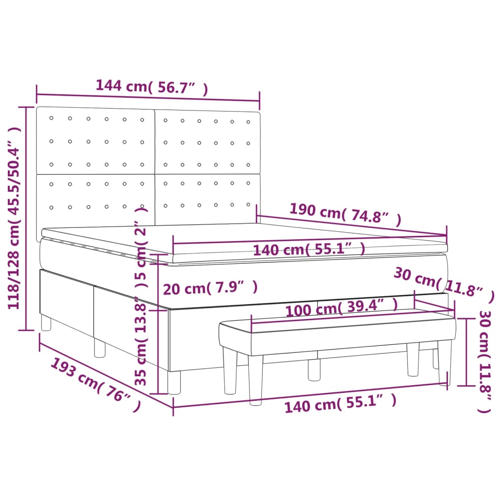 Boxspring met matras stof donkerbruin 140x190 cm Bedden & bedframes | Creëer jouw Trendy Thuis | Gratis bezorgd & Retour | Trendy.nl