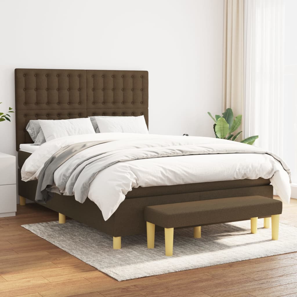 Boxspring met matras stof donkerbruin 140x190 cm Bedden & bedframes | Creëer jouw Trendy Thuis | Gratis bezorgd & Retour | Trendy.nl