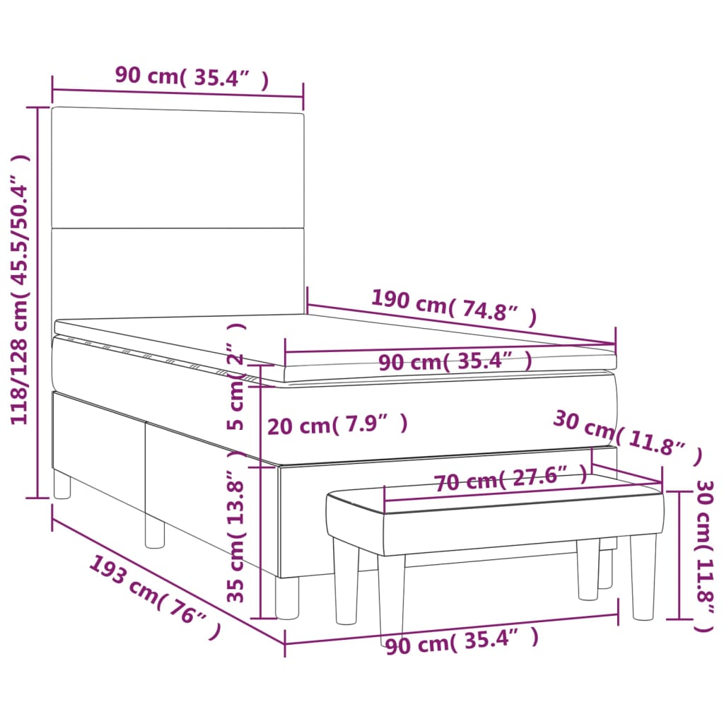 Boxspring met matras kunstleer wit 90x190 cm