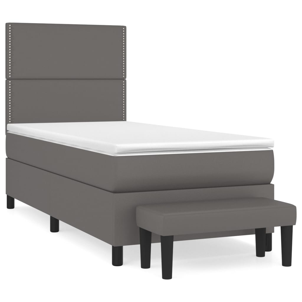 Boxspring met matras kunstleer grijs 90x190 cm Bedden & bedframes | Creëer jouw Trendy Thuis | Gratis bezorgd & Retour | Trendy.nl