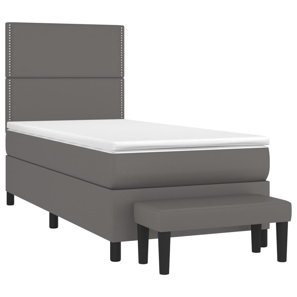 Boxspring met matras kunstleer grijs 90x190 cm Bedden & bedframes | Creëer jouw Trendy Thuis | Gratis bezorgd & Retour | Trendy.nl