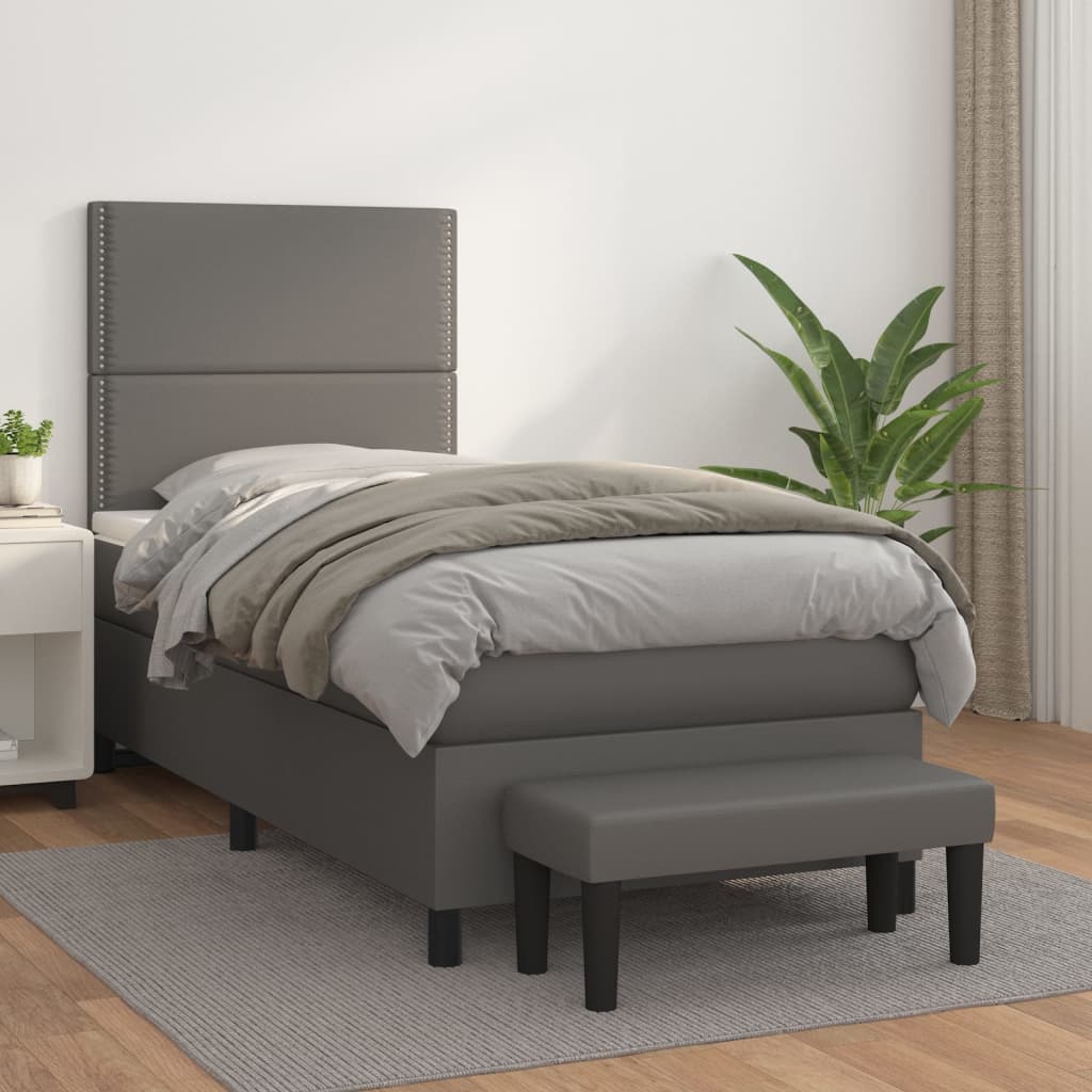 Boxspring met matras kunstleer grijs 90x190 cm Bedden & bedframes | Creëer jouw Trendy Thuis | Gratis bezorgd & Retour | Trendy.nl