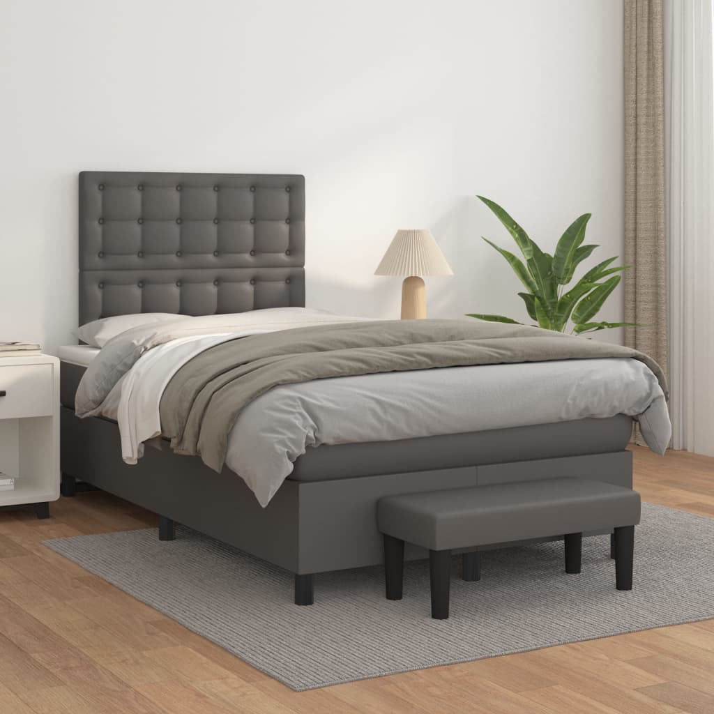 Boxspring met matras kunstleer grijs 120x200 cm Bedden & bedframes | Creëer jouw Trendy Thuis | Gratis bezorgd & Retour | Trendy.nl