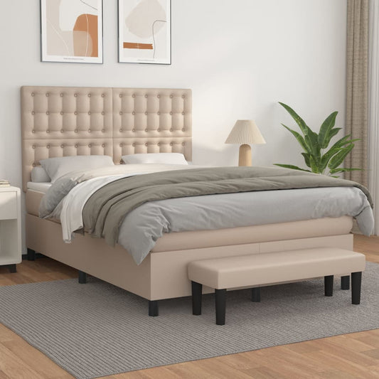 Boxspring met matras kunstleer cappuccinokleurig 140x190 cm Bedden & bedframes | Creëer jouw Trendy Thuis | Gratis bezorgd & Retour | Trendy.nl