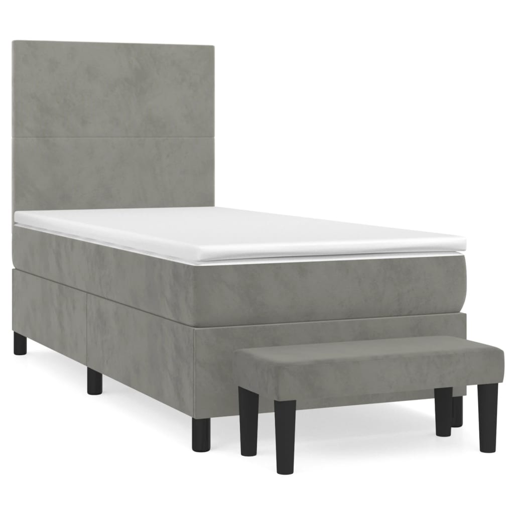 Boxspring met matras fluweel lichtgrijs 90x190 cm Bedden & bedframes | Creëer jouw Trendy Thuis | Gratis bezorgd & Retour | Trendy.nl