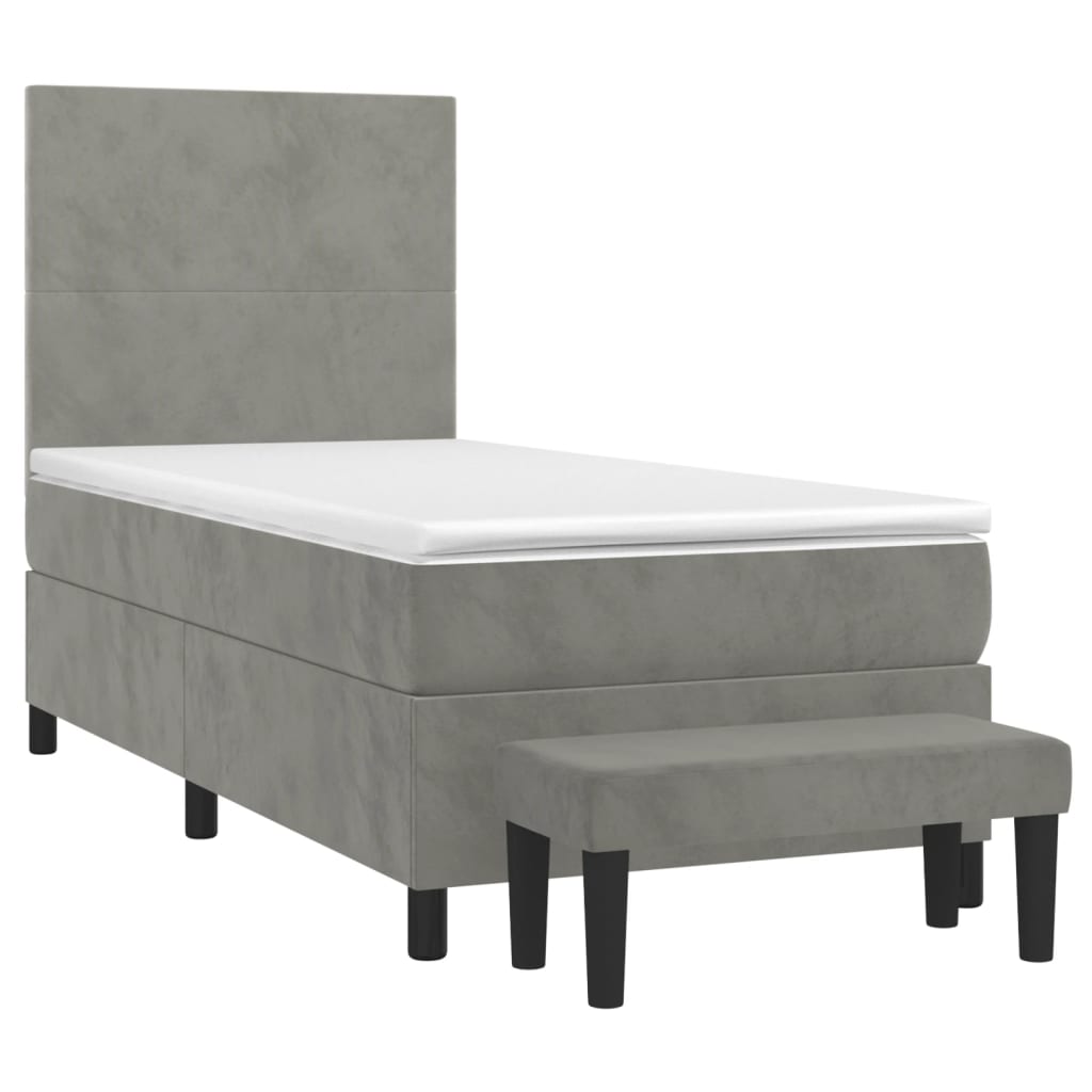 Boxspring met matras fluweel lichtgrijs 90x190 cm Bedden & bedframes | Creëer jouw Trendy Thuis | Gratis bezorgd & Retour | Trendy.nl