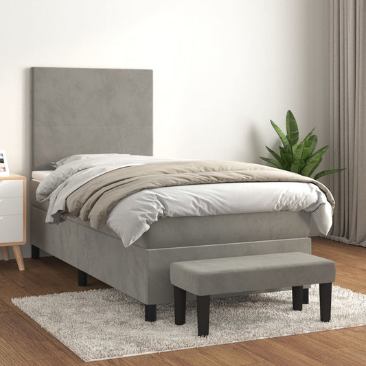 Boxspring met matras fluweel lichtgrijs 90x190 cm Bedden & bedframes | Creëer jouw Trendy Thuis | Gratis bezorgd & Retour | Trendy.nl