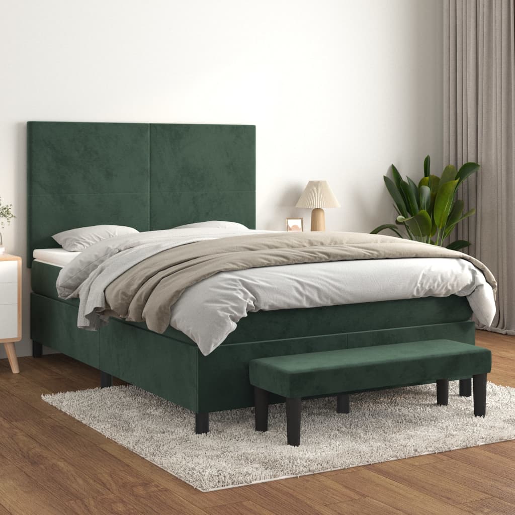 Boxspring met matras fluweel donkergroen 140x200 cm Bedden & bedframes | Creëer jouw Trendy Thuis | Gratis bezorgd & Retour | Trendy.nl