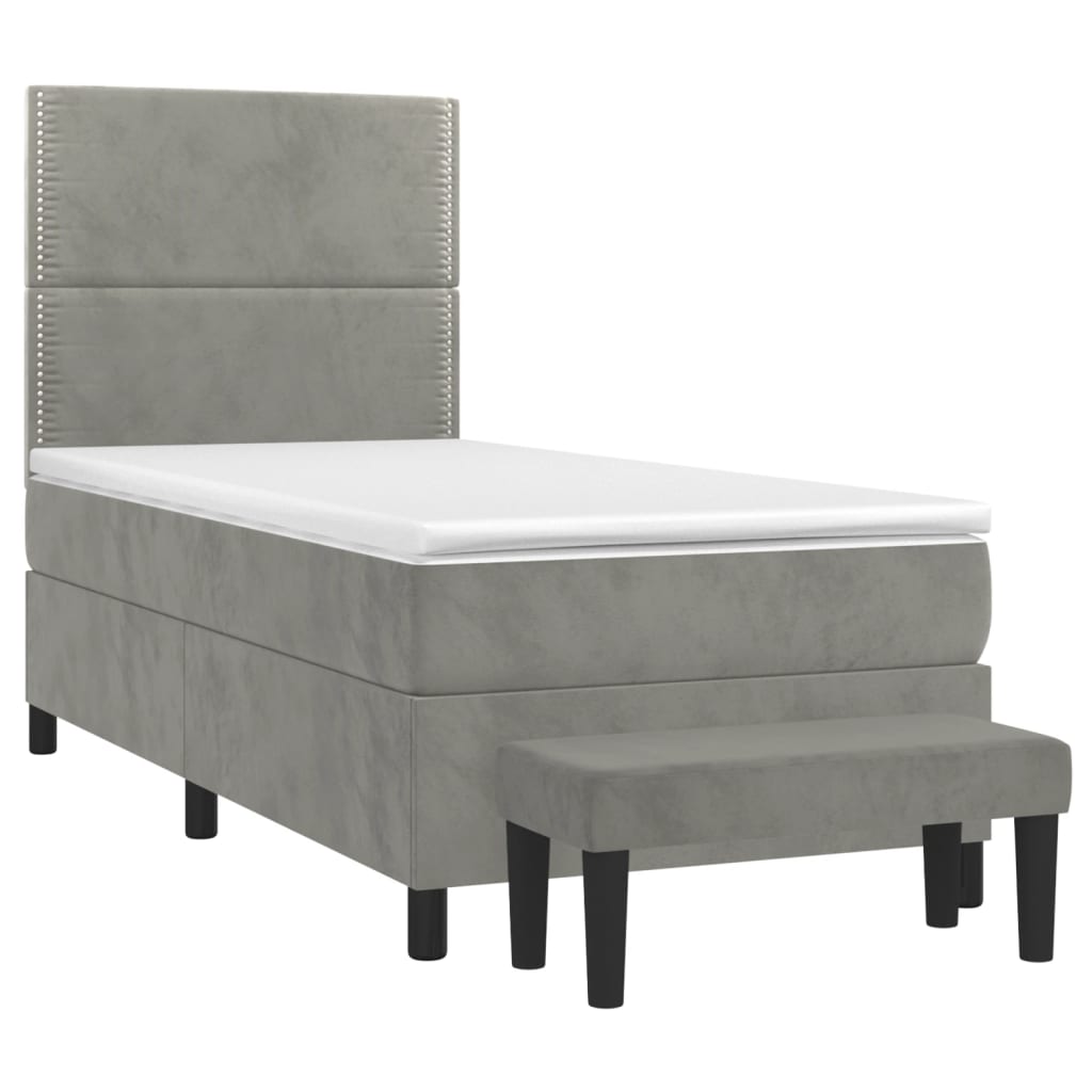 Boxspring met matras fluweel lichtgrijs 90x190 cm Bedden & bedframes | Creëer jouw Trendy Thuis | Gratis bezorgd & Retour | Trendy.nl