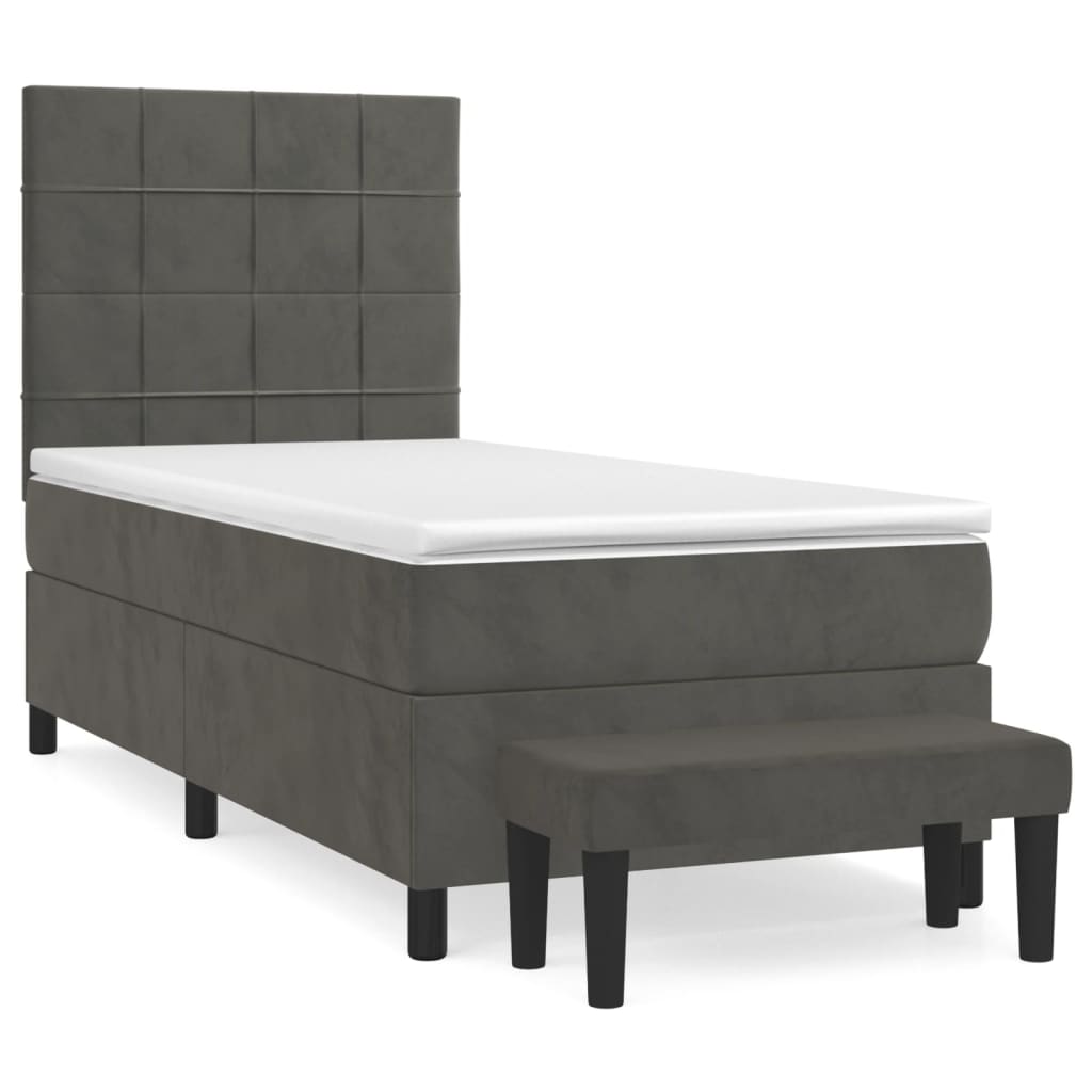 Boxspring met matras fluweel donkergrijs 90x190 cm Bedden & bedframes | Creëer jouw Trendy Thuis | Gratis bezorgd & Retour | Trendy.nl