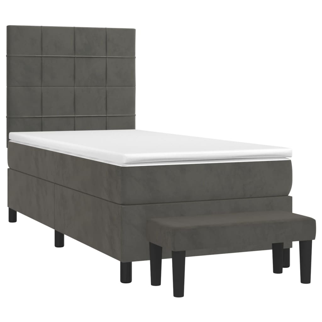 Boxspring met matras fluweel donkergrijs 90x190 cm Bedden & bedframes | Creëer jouw Trendy Thuis | Gratis bezorgd & Retour | Trendy.nl