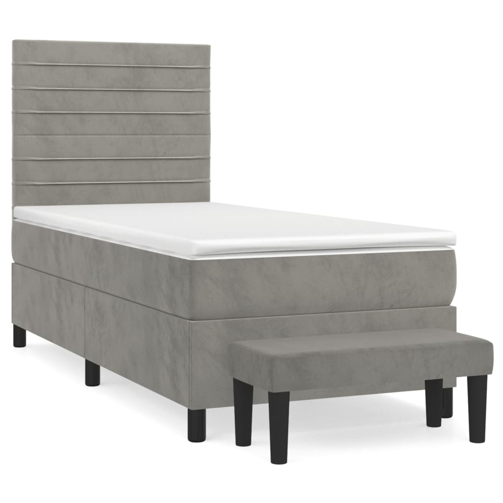 Boxspring met matras fluweel lichtgrijs 90x190 cm Bedden & bedframes | Creëer jouw Trendy Thuis | Gratis bezorgd & Retour | Trendy.nl