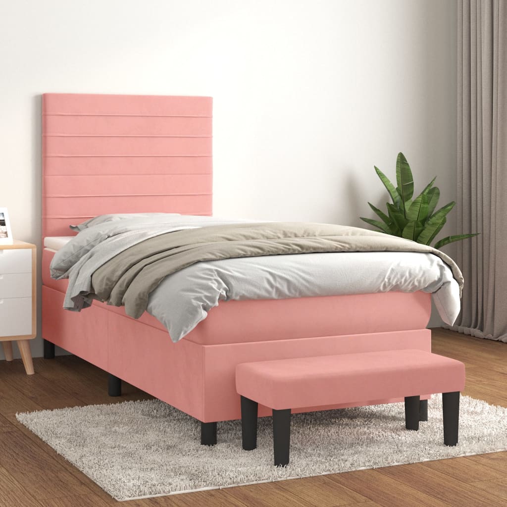 Boxspring met matras fluweel roze 90x190 cm Bedden & bedframes | Creëer jouw Trendy Thuis | Gratis bezorgd & Retour | Trendy.nl