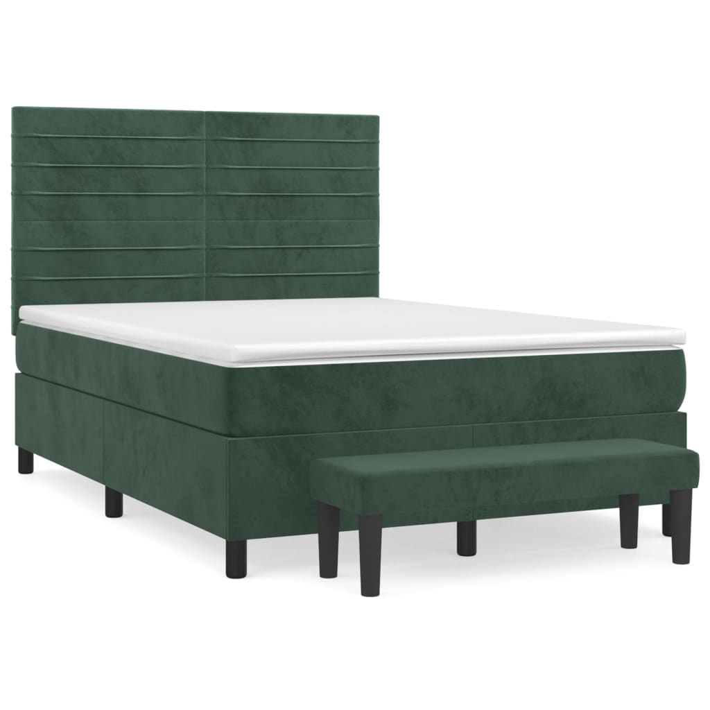 Boxspring met matras fluweel donkergroen 140x190 cm Bedden & bedframes | Creëer jouw Trendy Thuis | Gratis bezorgd & Retour | Trendy.nl