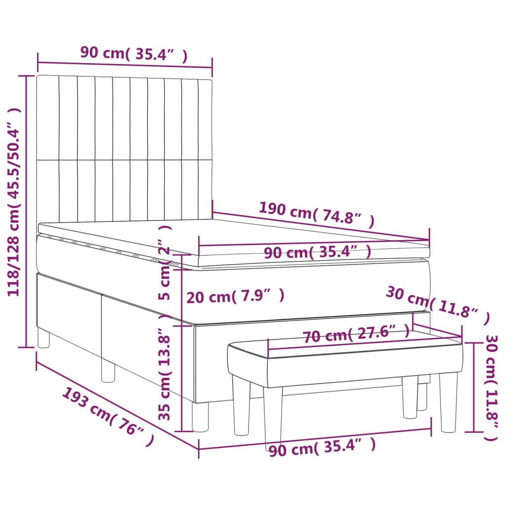 Boxspring met matras fluweel donkergrijs 90x190 cm Bedden & bedframes | Creëer jouw Trendy Thuis | Gratis bezorgd & Retour | Trendy.nl